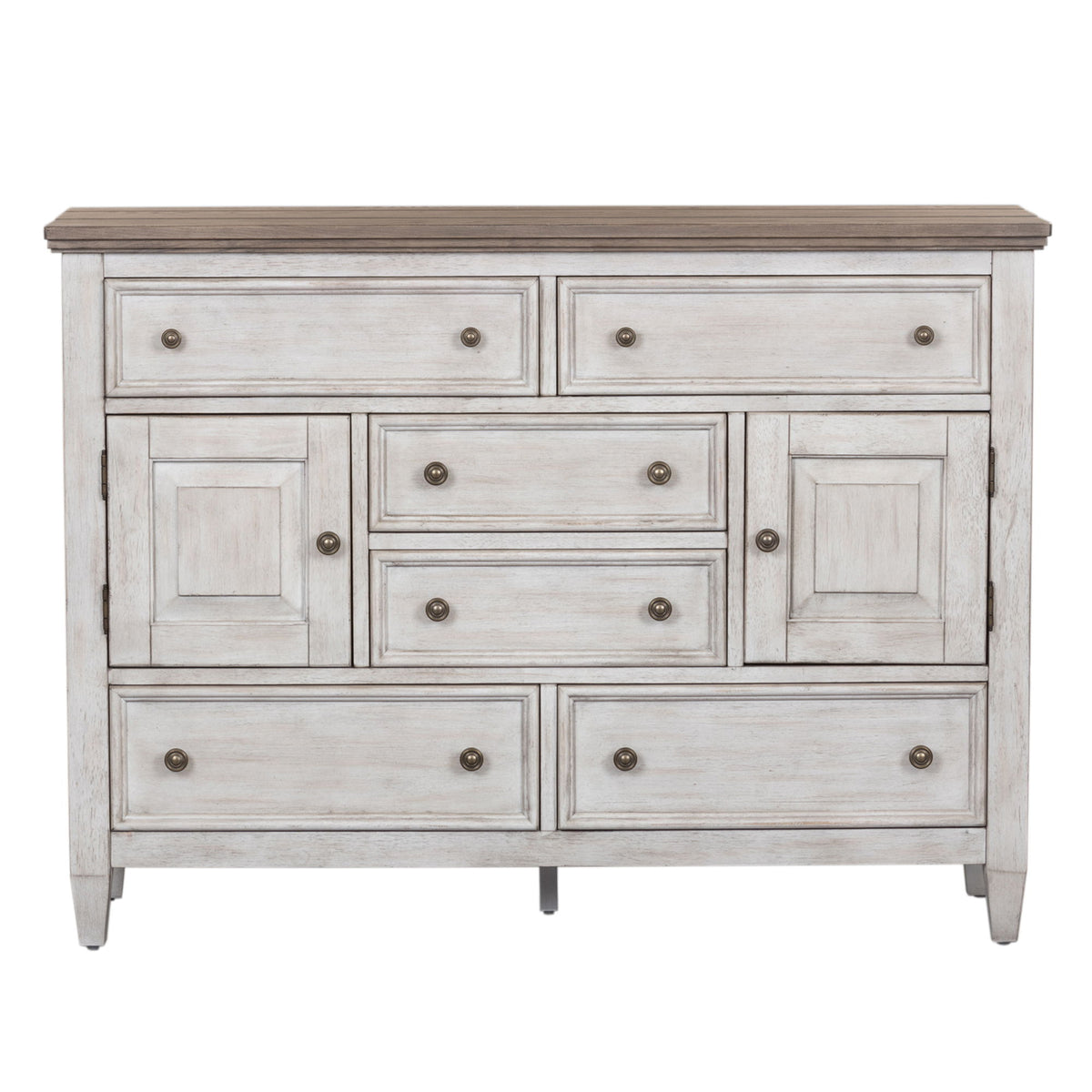 Heartland - 2 Door 6 Drawer Chesser - Antique White / Tobacco Tops