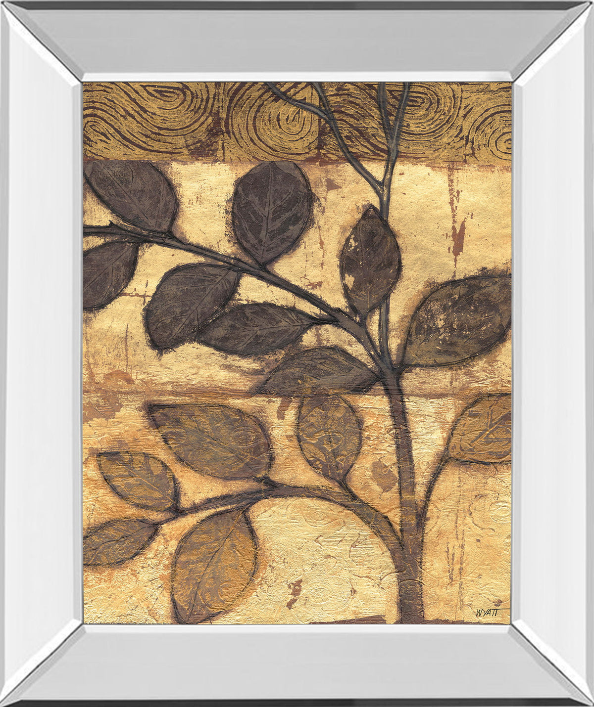 Bronzed Branches I By Norman Wyatt, Jr. - Mirror Framed Print Wall Art - Light Brown