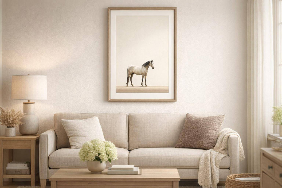 Quiet Stallion II Print on Paper In Frame - Cream / Beige