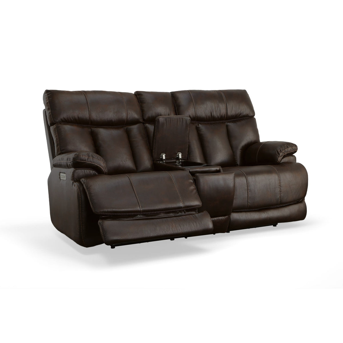 Flexsteel Clive Power Reclining Loveseat with Console, Power Headrests & Lumbar