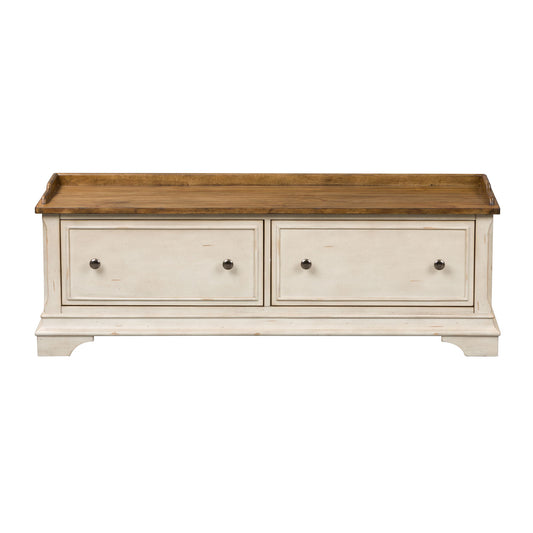 Morgan Creek - Storage Hall Bench - Antique White / Wirebrushed Tobacco Accents