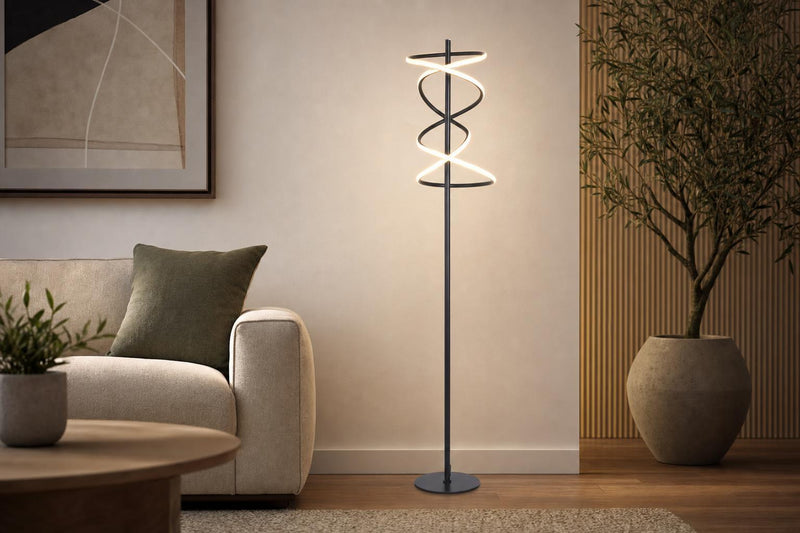 "Helix Radiance" LED Metal Floor Lamp - Matte Black