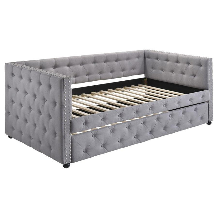 Mockern - Upholstered Twin Daybed With Trundle - Gray