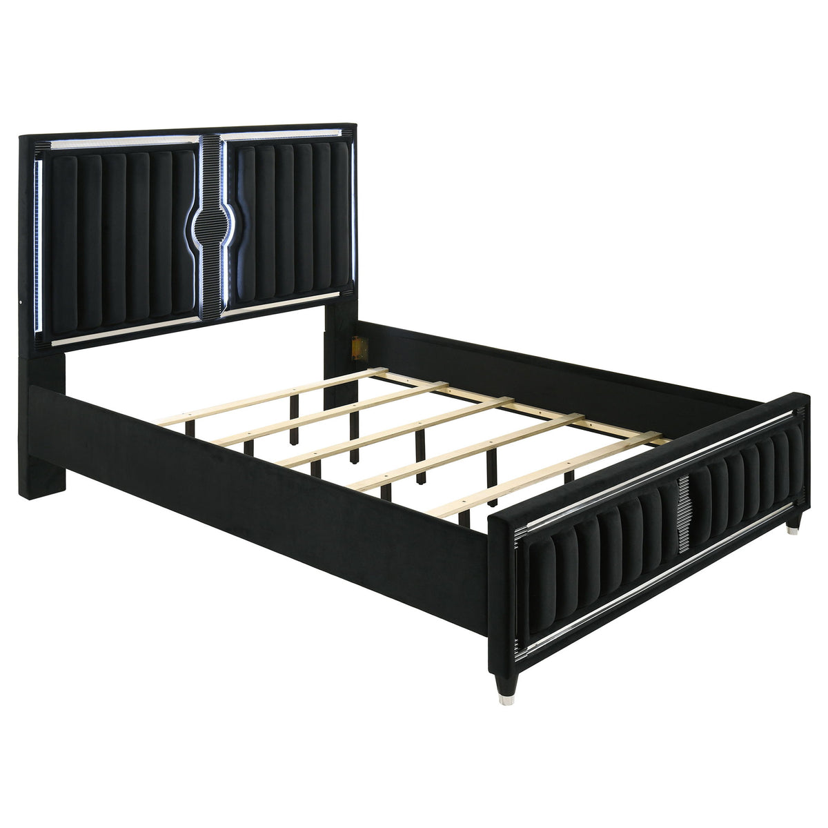 Ravenne 4-piece Velvet Upholstered California King LED Bedroom Set Black