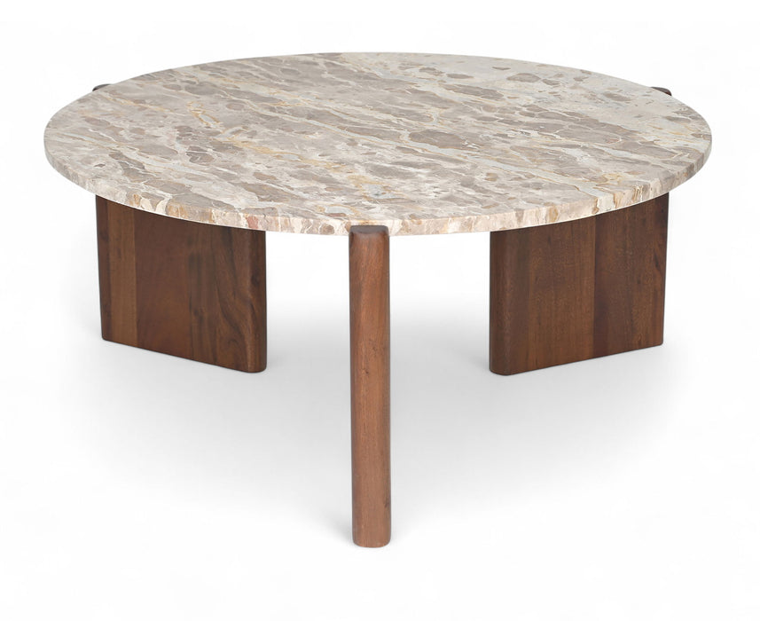 Varenna - Marble Top And Acacia Wood Base Coffee Table - Beige