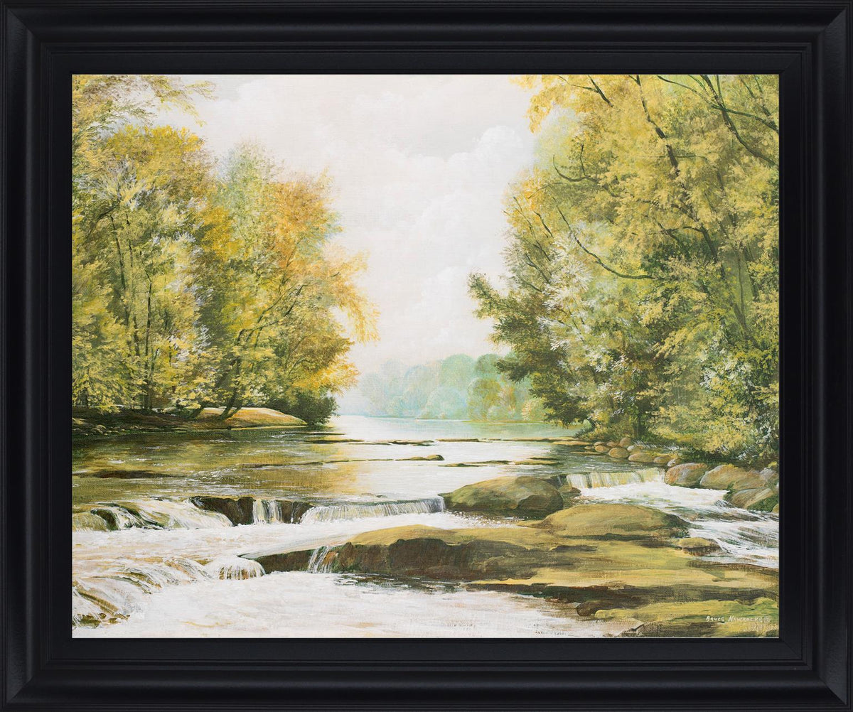 Sunlit Brook Serenity - 28" x 34" Framed Wall Art - Green