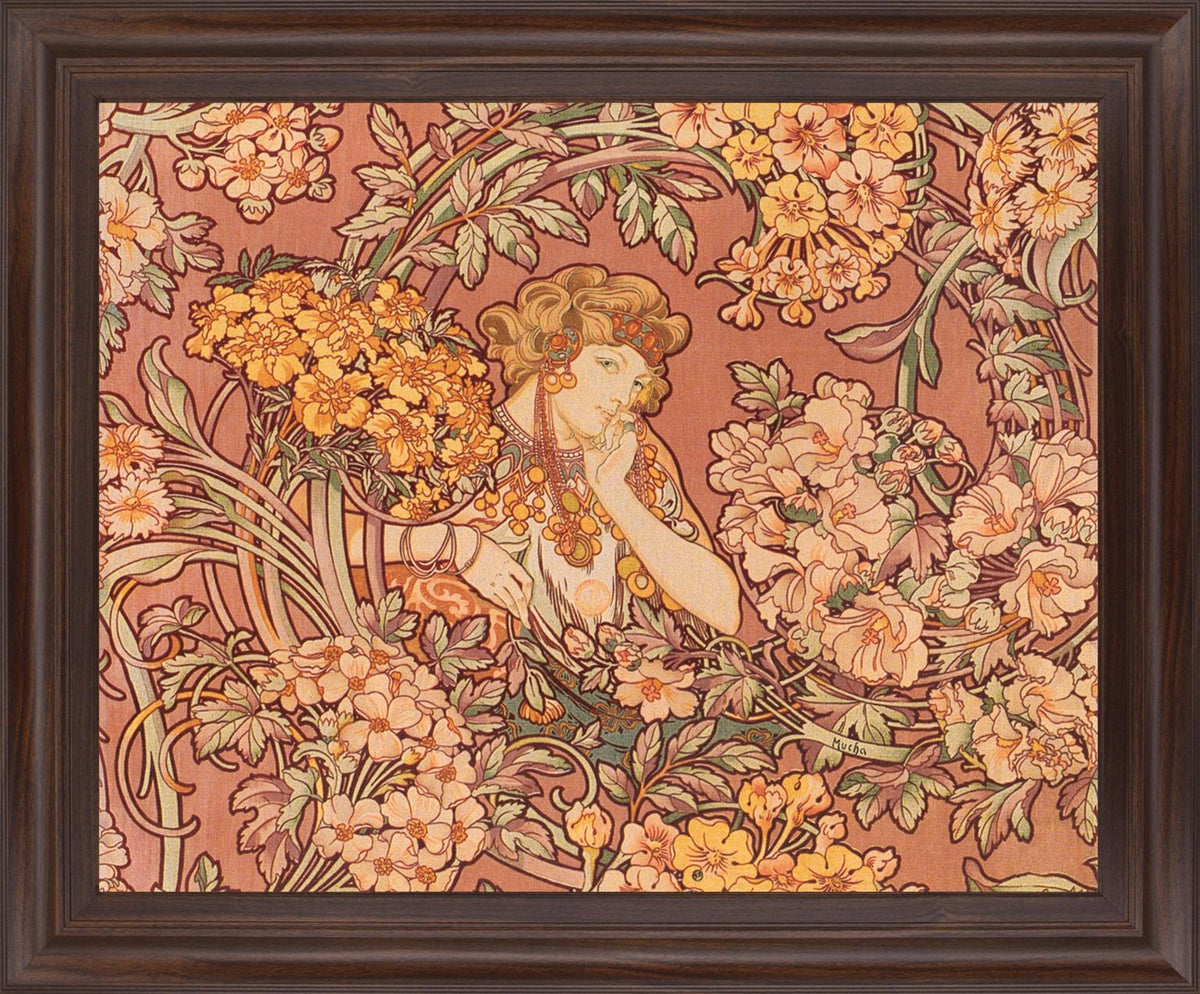 Whimsical Blossom Muse - 28" x 34" Framed Wall Art - Light Brown