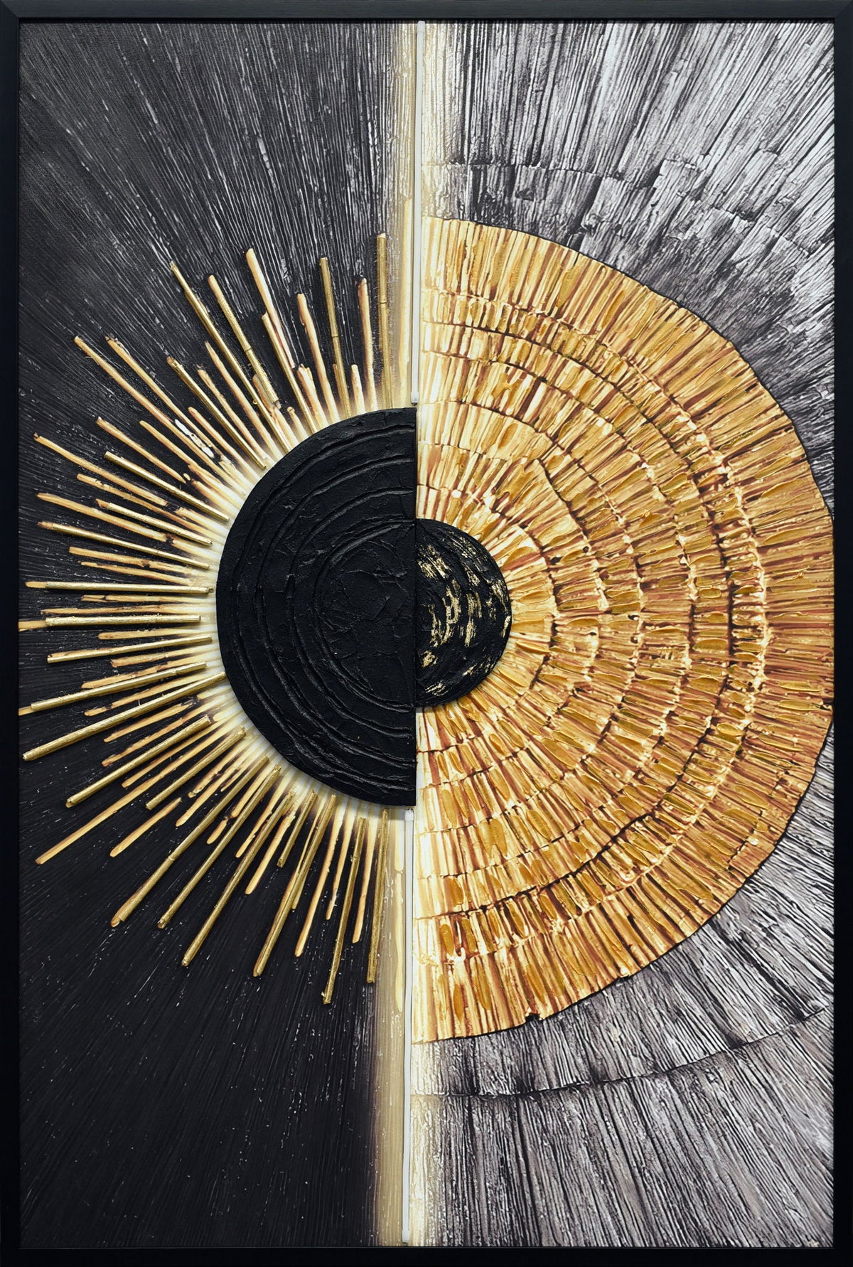Solar Divide II Hand-Embellished LED Canvas In Frame - Black / Gold
