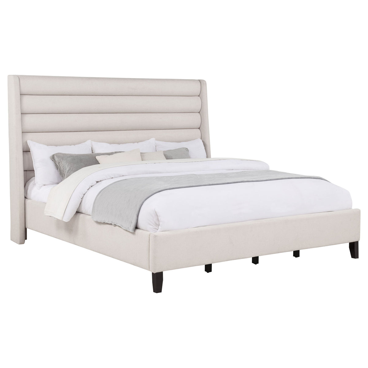 Leslie Upholstered Tufted Eastern King Wingback Platform Bed Beige