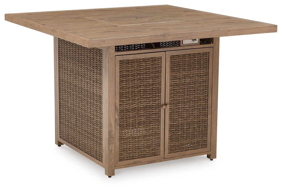 Walton Bridge - Square Bar Table With Fire Pit - Driftwood