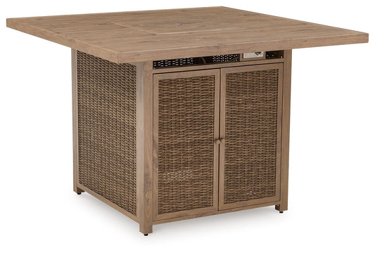 Walton Bridge - Square Bar Table With Fire Pit - Driftwood