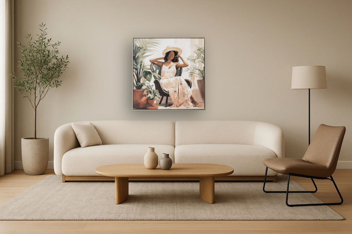 Sunlit Oasis Muse - 33" x 33" Framed Wall Art - Beige
