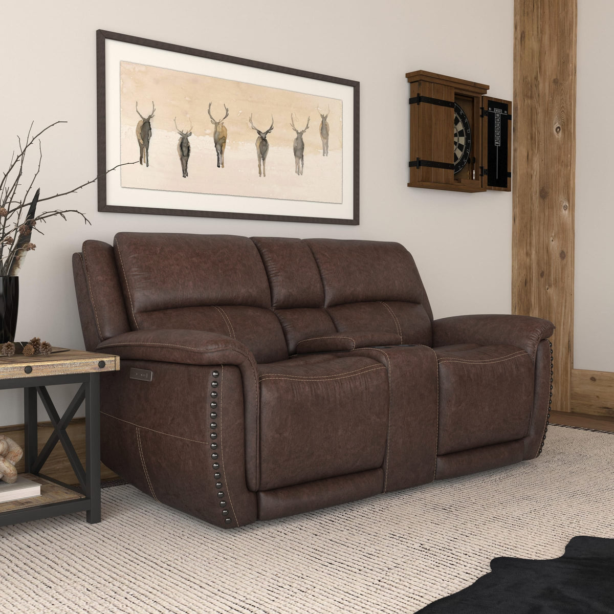 Flexsteel Beau Power Reclining Loveseat with Console & Power Headrests