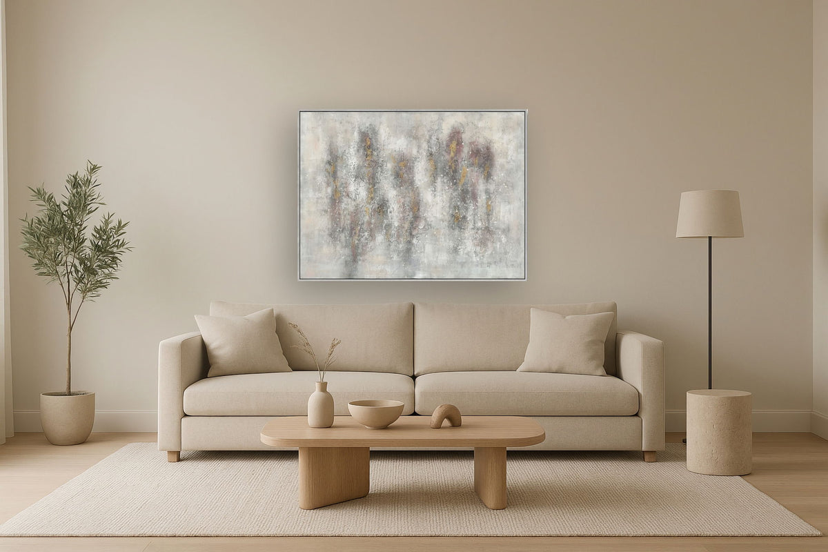 Mist Veil Harmony - 36" x 48" Framed Wall Art - Silver