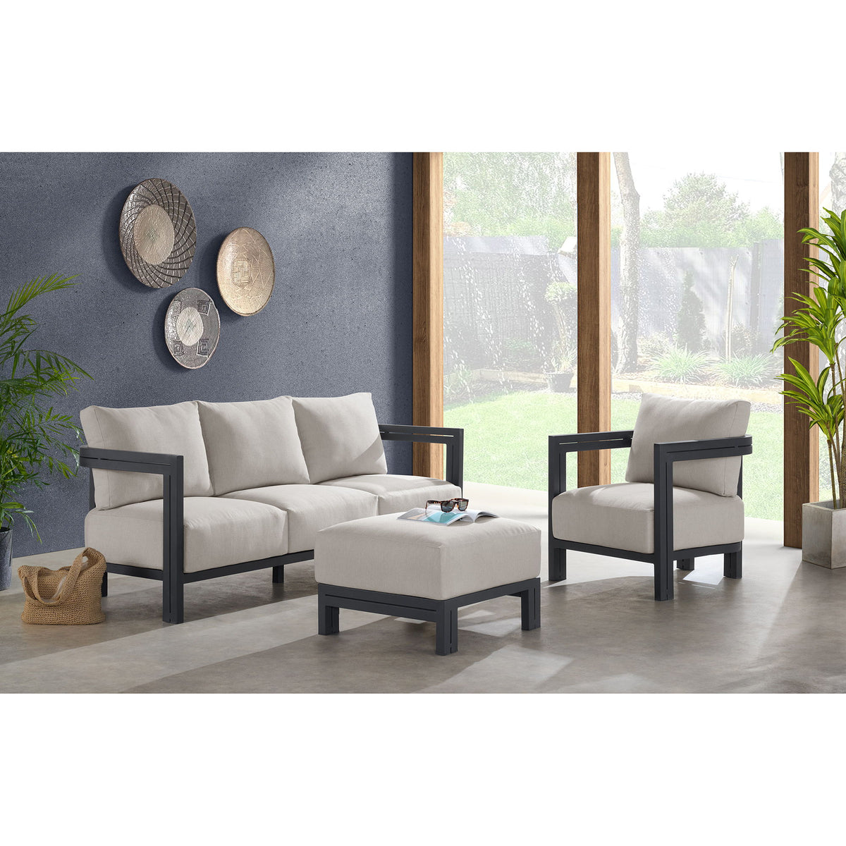 Playa - Sofa With 2 Pillows - Dark Gray / Beige