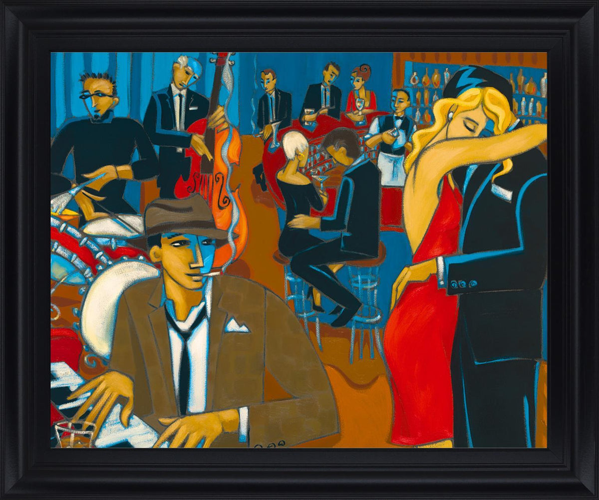 Jazz Lounge Serenade - 28" x 34" Framed Wall Art - Blue
