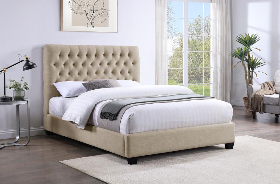 Chloe Upholstered Panel Bed Oatmeal Queen