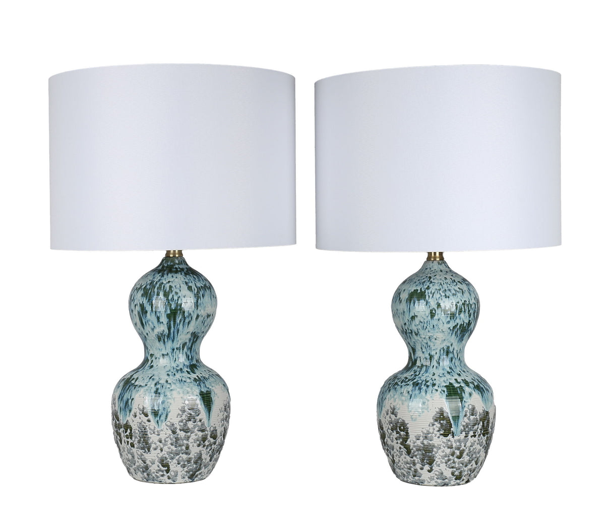 Oceanic Drift Ceramic Table Lamp (Set of 2) - Blue Drip Reactive Glaze