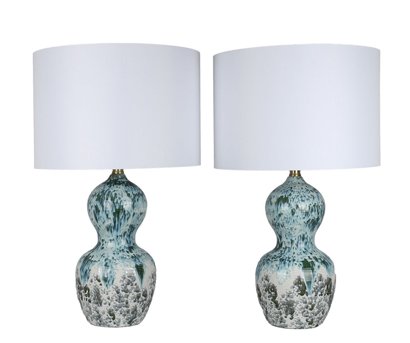 Oceanic Drift Ceramic Table Lamp (Set of 2) - Blue Drip Reactive Glaze