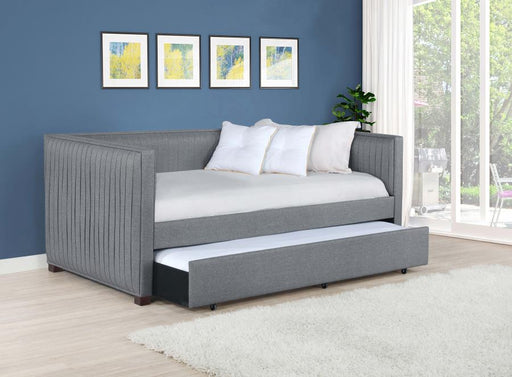 Brodie Upholstered Twin Daybed with Trundle Grey Default Title
