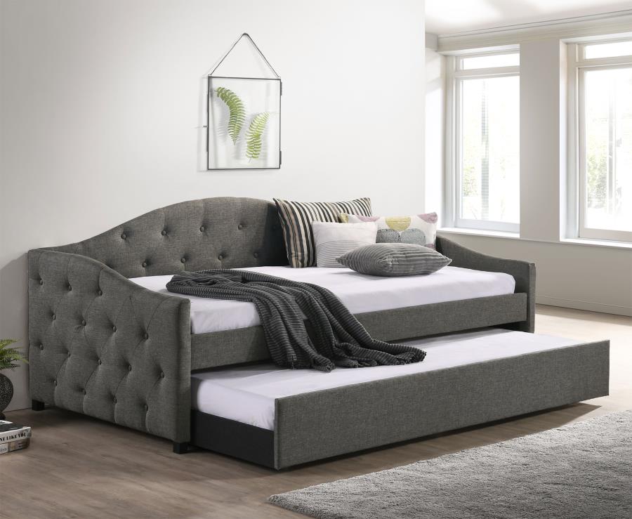 Sadie Upholstered Twin Daybed with Trundle Grey Default Title