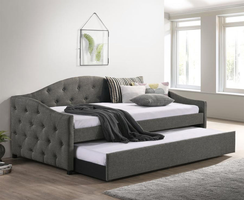 Sadie Upholstered Twin Daybed with Trundle Grey Default Title