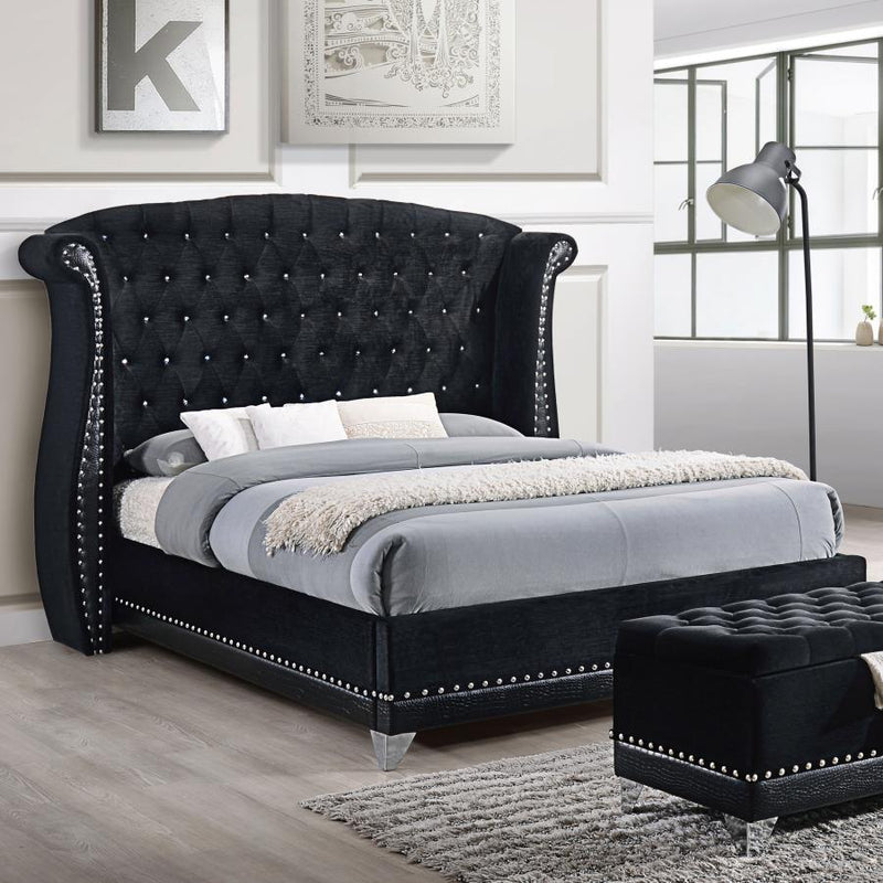 Barzini Upholstered Wingback Bed Black Queen