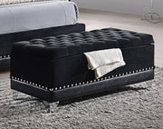 Barzini Velvet Upholstered Tufted Storage Bench Black Default Title