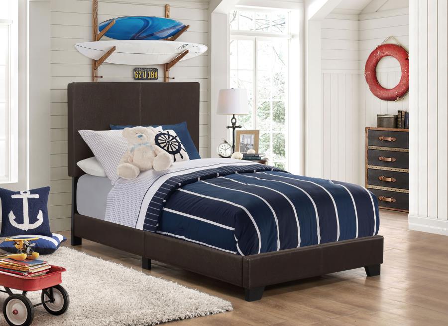 Dorian Faux Leather Upholstered Panel Bed Brown Twin