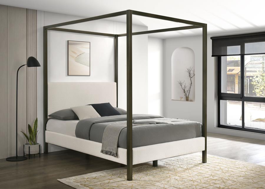 Monroe Upholstered Canopy Bed Vanilla Queen
