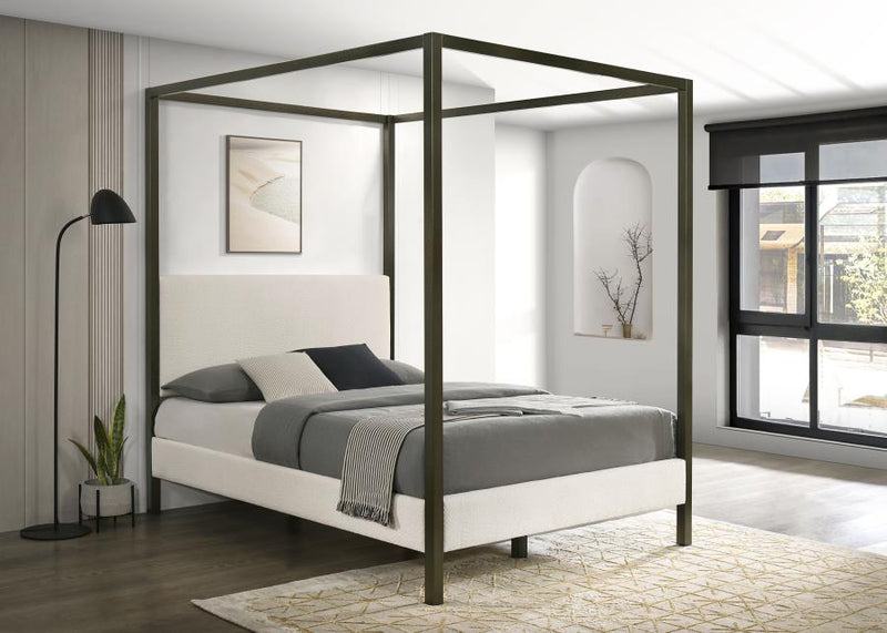 Monroe Upholstered Canopy Bed Vanilla Queen