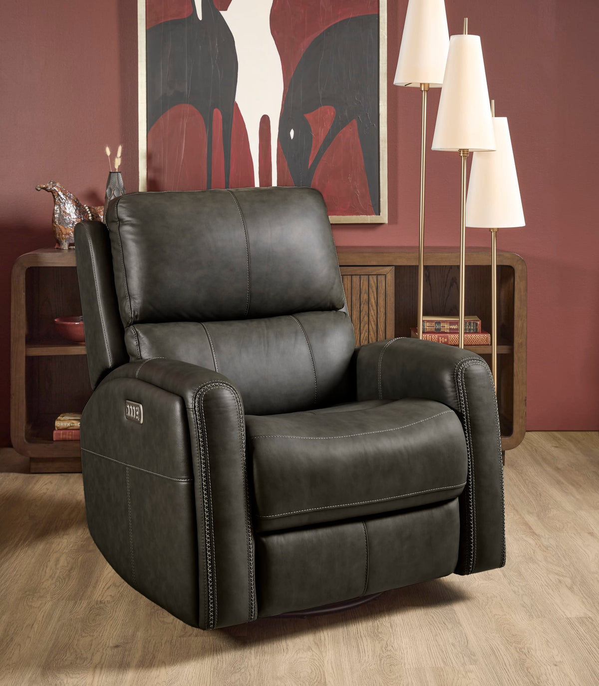 Flexsteel Linden Power Swivel Gliding Recliner with Power Headrest, Lumbar, Heat & Massage