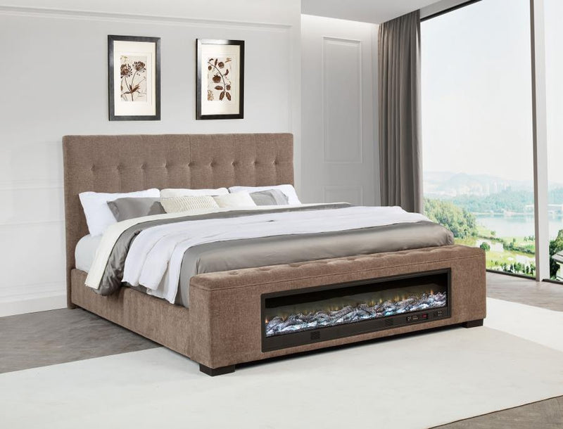 Senna Upholstered Audio Flame Visualizer Bed Brown Eastern King