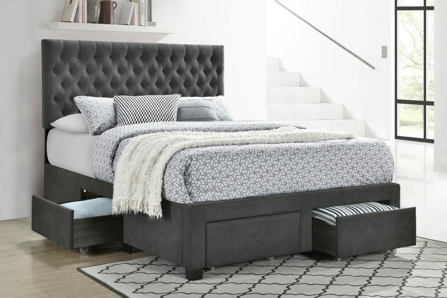Soledad Upholstered Storage Panel Bed Grey Eastern King