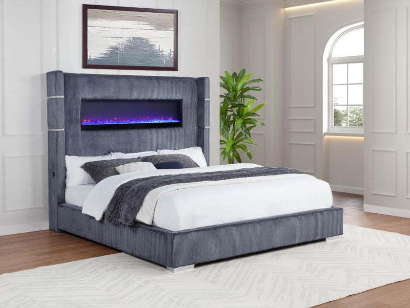Tisdall Upholstered Flame Visualizer Bed Grey California King