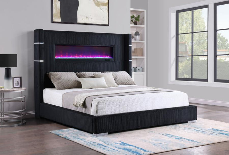 Tisdall Upholstered Flame Visualizer Bed Black California King