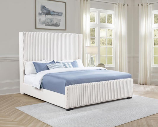 Natasha 65-inch Upholstered Wingback Bed Cream Eastern King