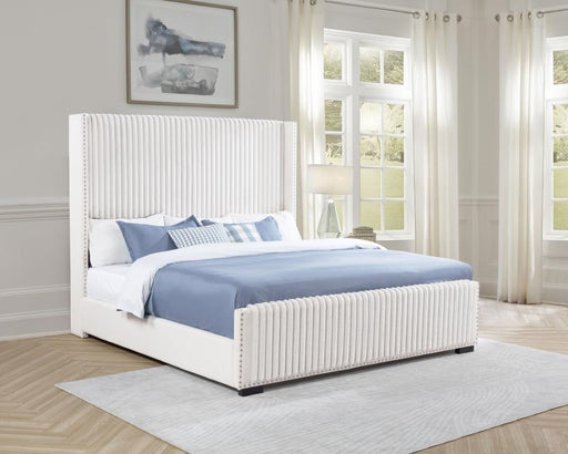 Natasha 65-inch Upholstered Wingback Bed Cream Eastern King