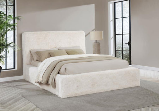 Rebecca Faux Fur Upholstered Bed Cream Eastern King