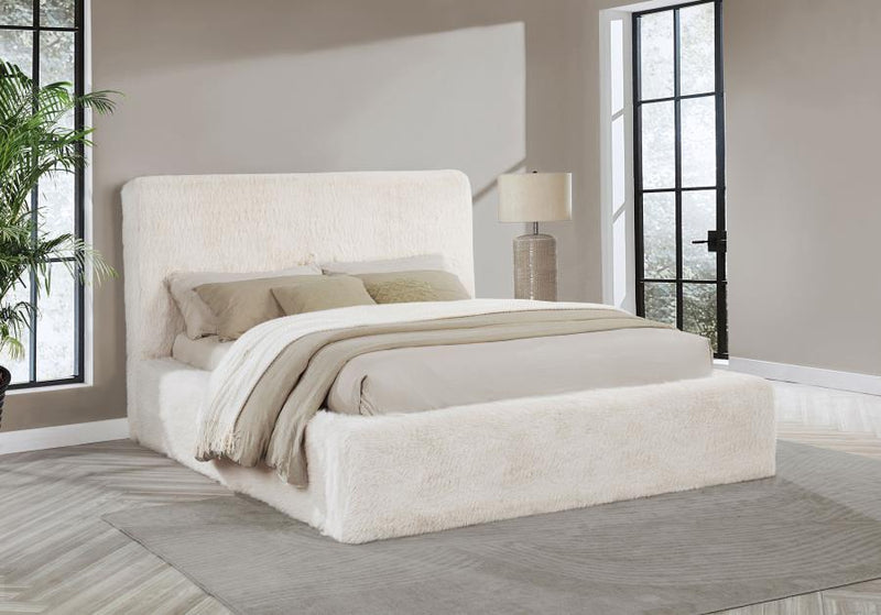 Rebecca Faux Fur Upholstered Bed Cream Queen