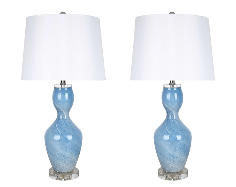 "Azure Elegance" Art Glass Table Lamp (Set of 2) - Blue Art Glass