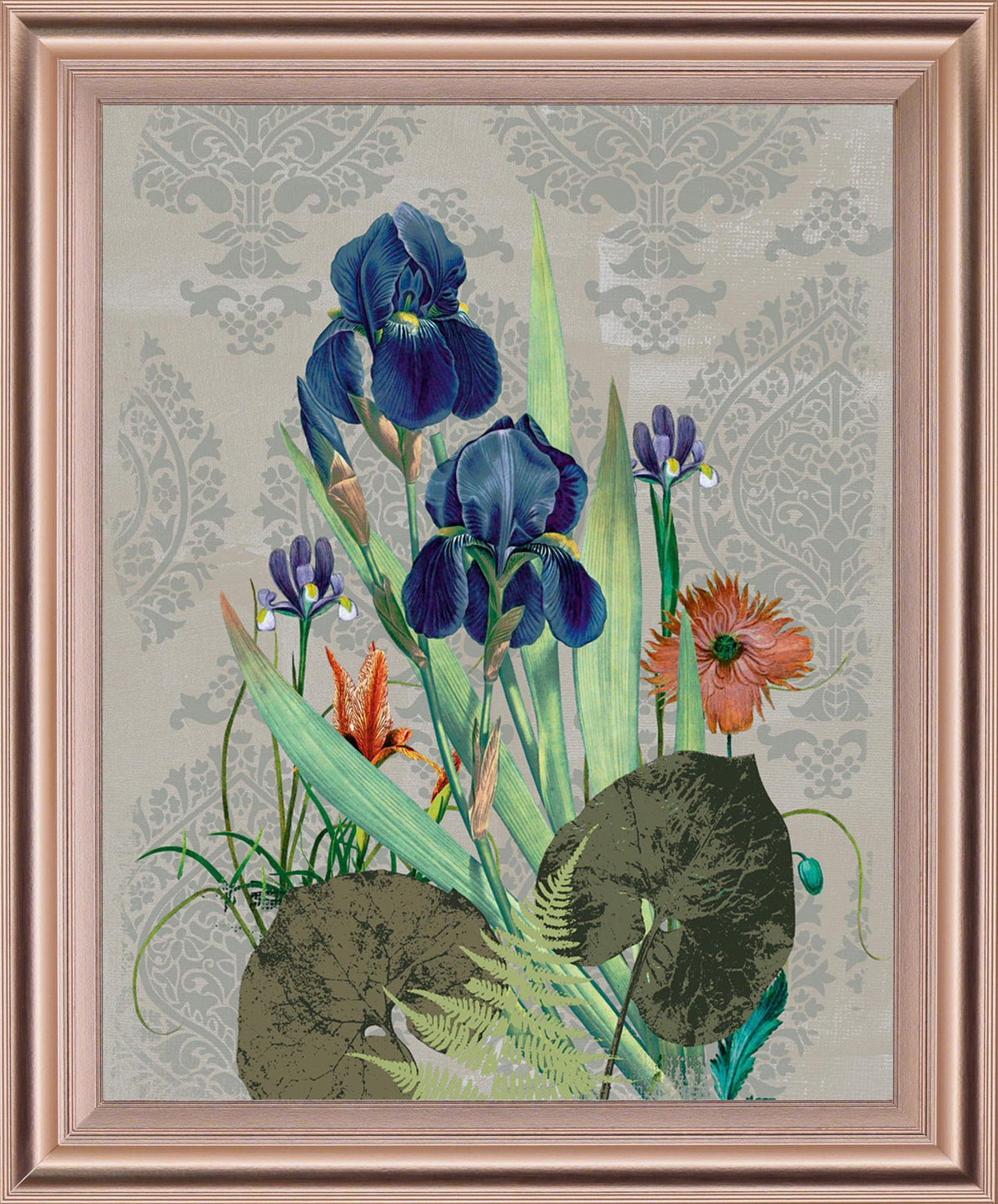 Mystic Iris Garden - 28" x 34" Framed Wall Art - Gray