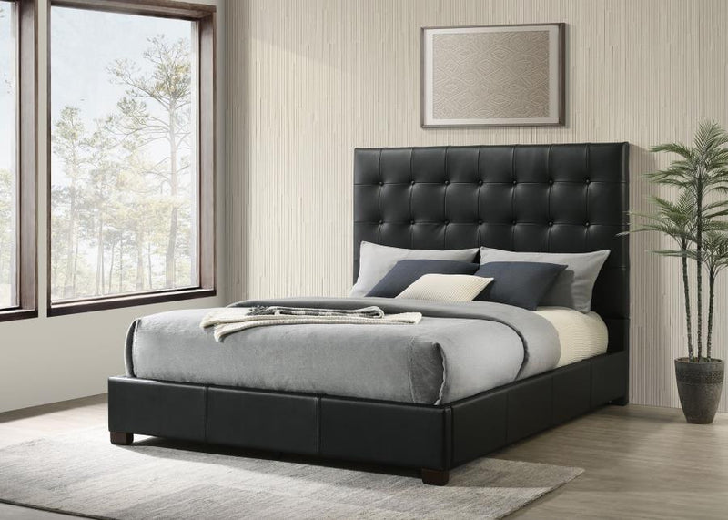 Medley Genuine Leather Panel Platform Bed Black Eastern King