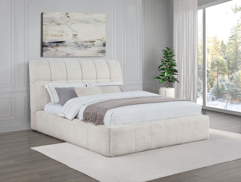 Nollet 48-inch Upholstered Panel Platform Bed Cream Queen
