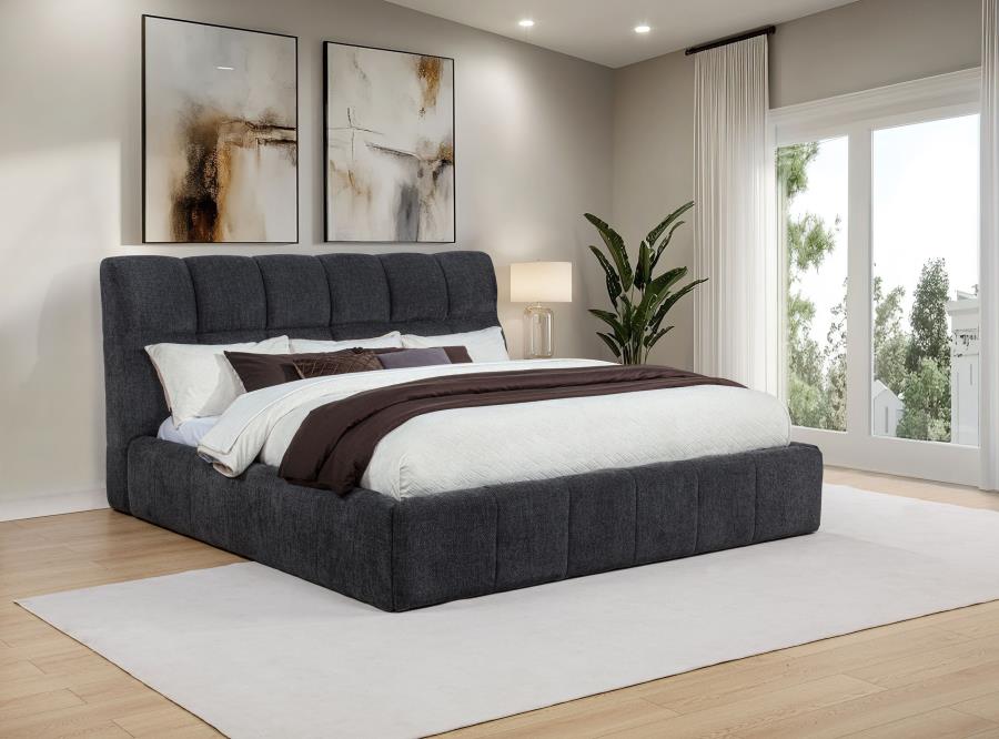 Nollet 48-inch Upholstered Panel Platform Bed Grey Eastern King