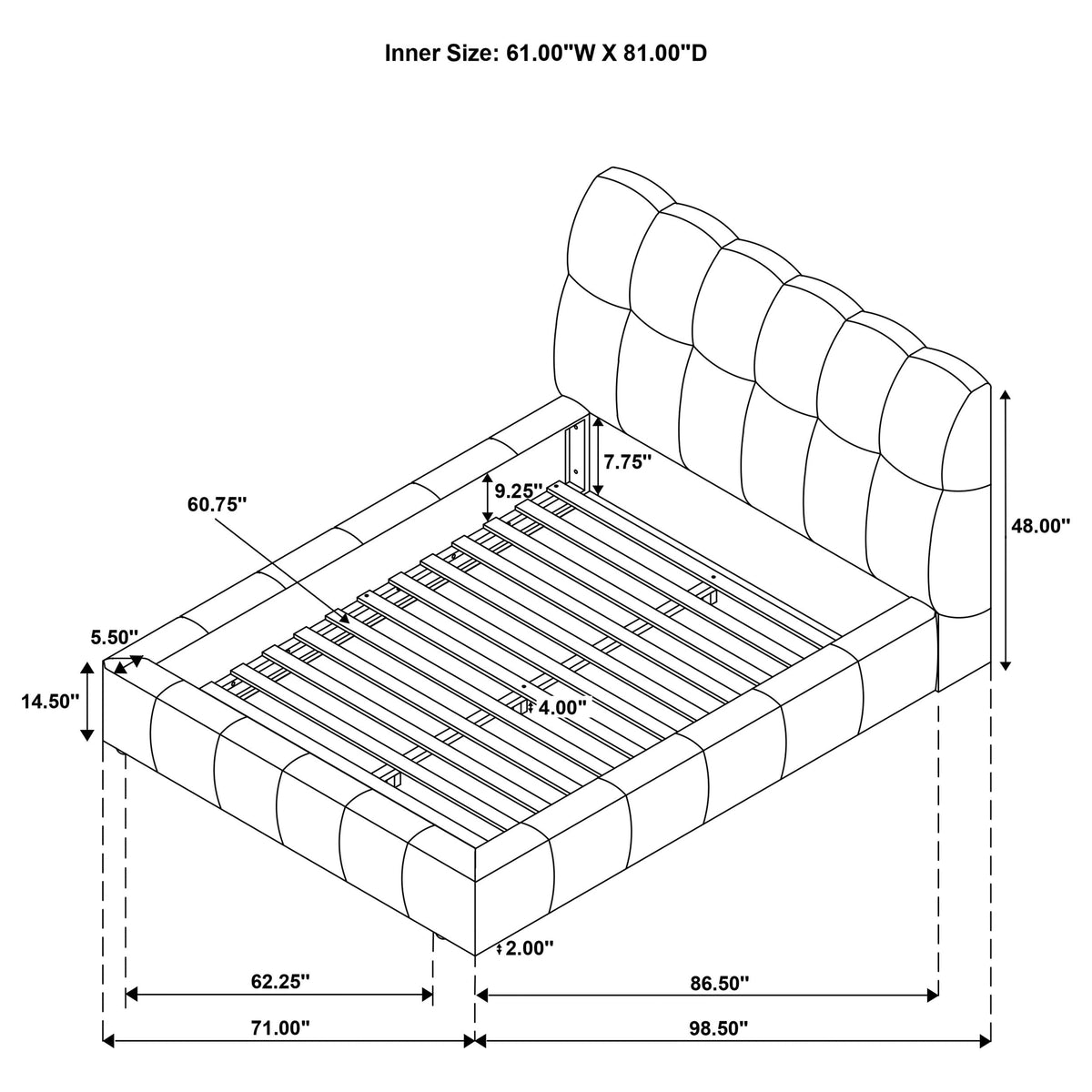 Nollet 48-inch Upholstered Panel Platform Bed
