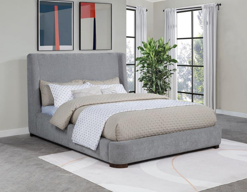 Rennes Upholstered Wingback Platform Bed Grey Queen