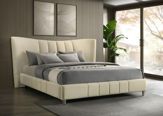 Evelyn Upholstered Panel Platform Bed Ivory Eastern King