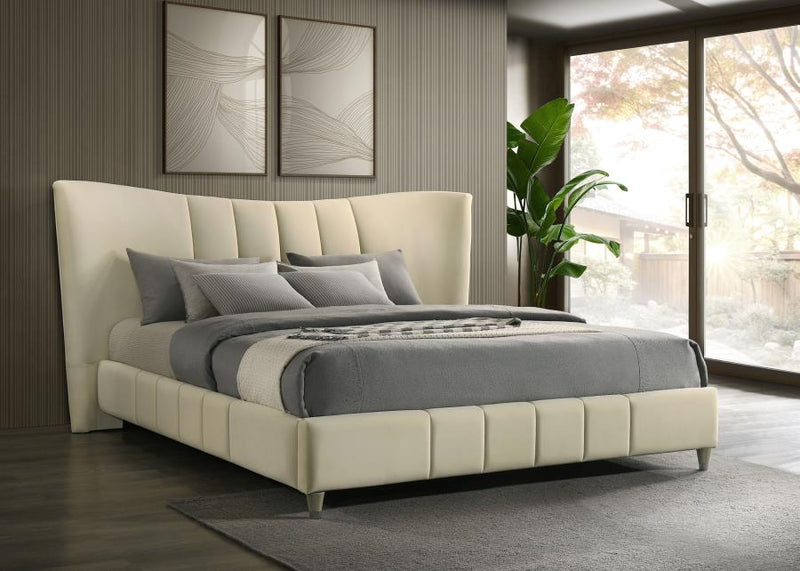 Evelyn Upholstered Panel Platform Bed Ivory Eastern King