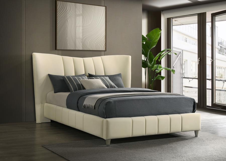 Evelyn Upholstered Panel Platform Bed Ivory Queen